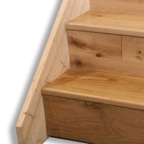 Lacquered Solid Oak Veneer Stair Nosing Flush Fit 90cm Type D 18mm Flooring