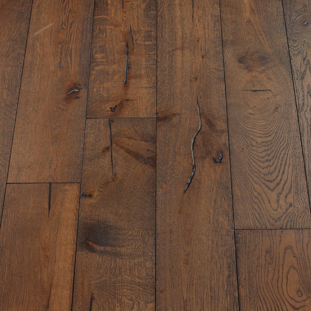 Distressed Coffee Flooring: A view of distressed coffee flooring, displaying a rich brown colour similar to freshly brewed coffee, with distressed details adding warmth and character.