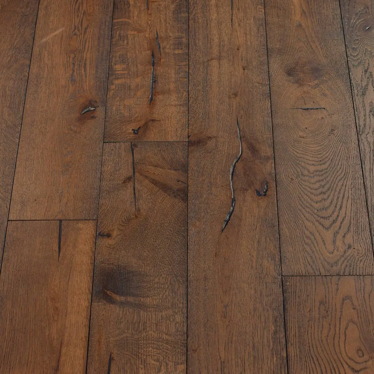 Distressed Coffee Flooring: A view of distressed coffee flooring, displaying a rich brown colour similar to freshly brewed coffee, with distressed details adding warmth and character.