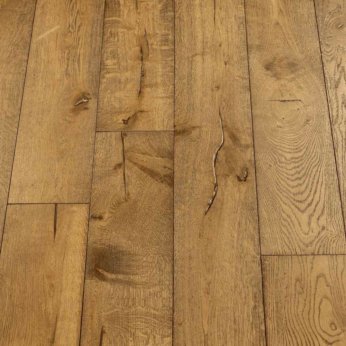 Distressed Smoked WoodFlooring - image displaying distressed smoked-toned wood flooring with a worn and aged appearance, evoking a sense of history and character.